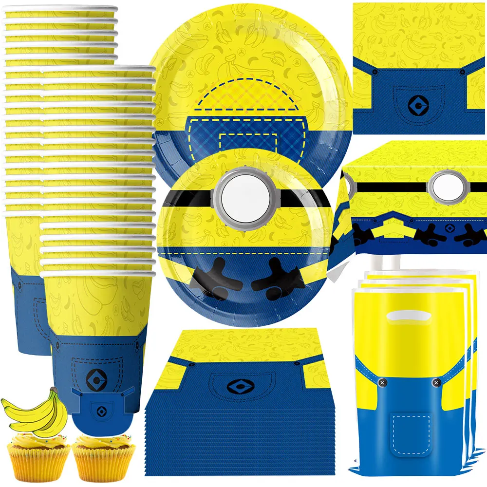 Nouvelles décorations de fête d'anniversaire pour enfants garçons, assiettes joyeux anniversaire, serviettes, tasses, sacs cadeaux, bannière couleur banane, fournitures de ballons