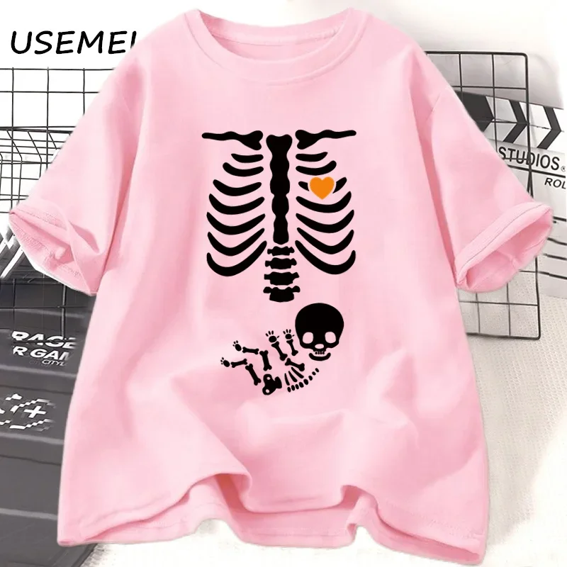 Skeleton Halloween Maternity Tshirt Funny Mother Pregnancy Announcement T-shirt Pregnant Women Fall New Mom Tees Clothing