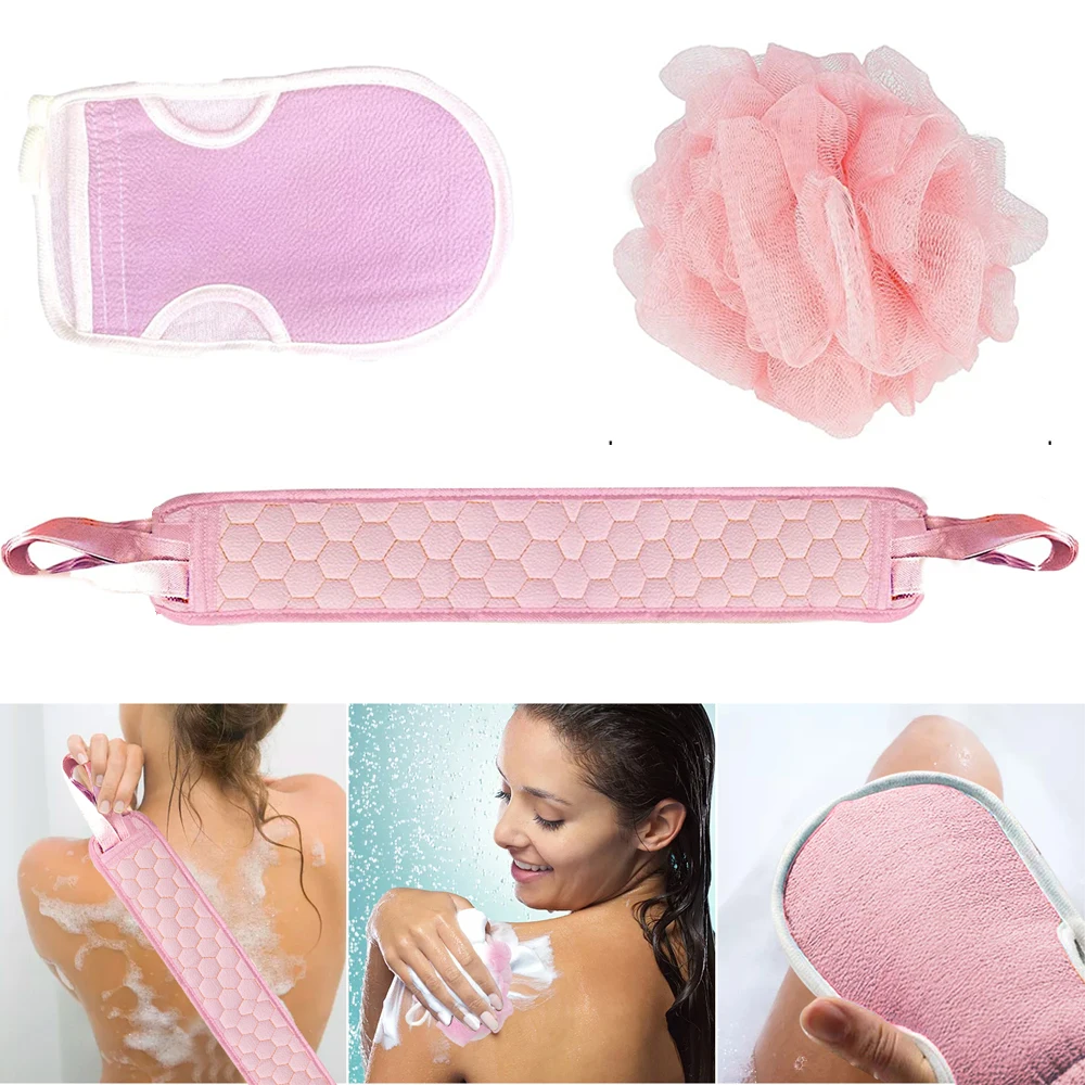 

3pcs Body Scrubber Set Back Scrubber Bath Glove and Shower Bath Exfoliating Scrub Sponge Loofah Dead Skin Removal Bathing Tools