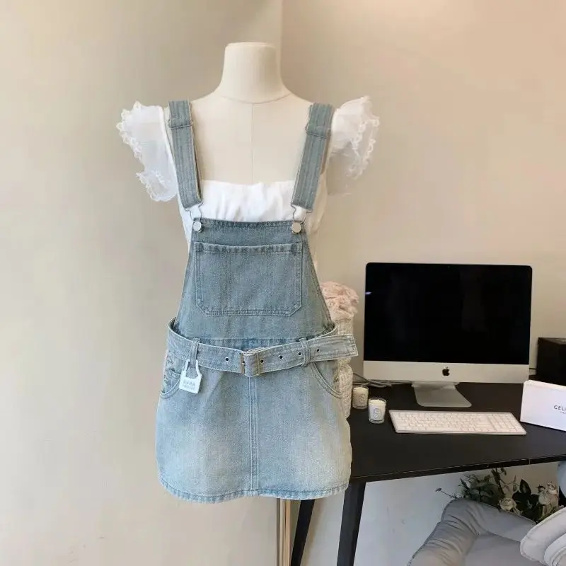 

Summer New Design Wide Leg Denim Skirt Women's Fashion Short Pants Skirt Strap Style Small Size Friendly Spring Collection