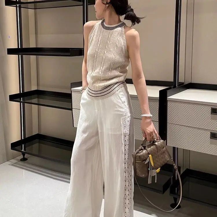 Top stile americano Casual girocollo pasta fritta colpi di scena Top nuovo gilet di lavoro a maglia 2025 Top estivi slim senza maniche Y2k