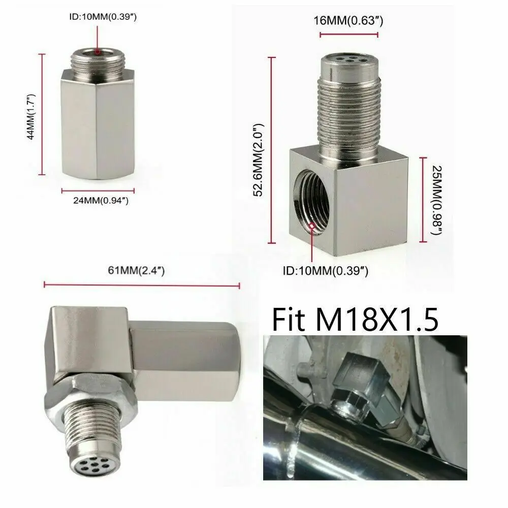 Adaptador espaciador de Sensor de oxígeno 02, convertidor catalítico Bung, Fix Check Engine Light, rosca interna, adaptador de acero inoxidable M18