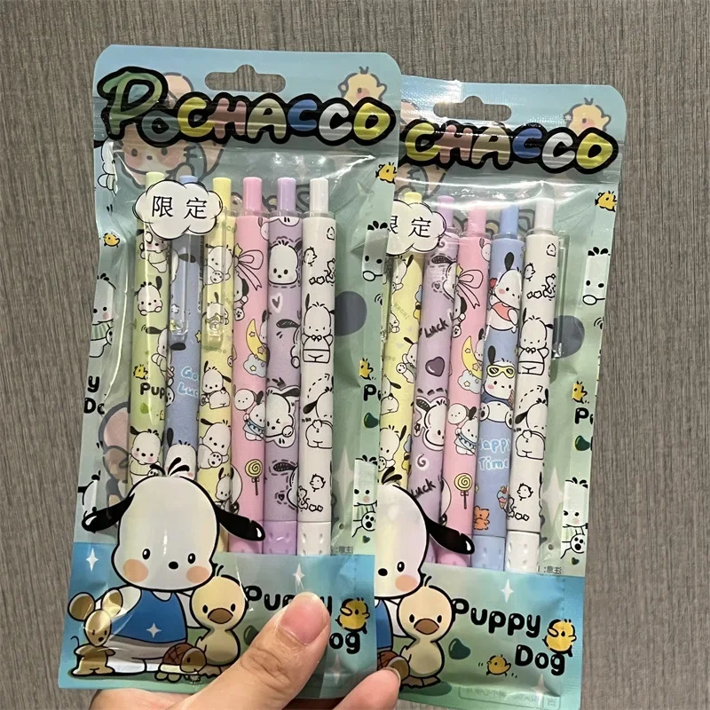 6Pcs Kawaii Sanrio Anime Hobby Pochacco Cute Gel Pen Cartoon Children's Black Writing Pen