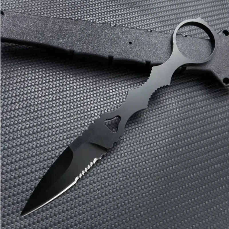 New model with K-sheath half serrated knife, mini pocket camping EDC survival knife, multi-purpose portable straight knife