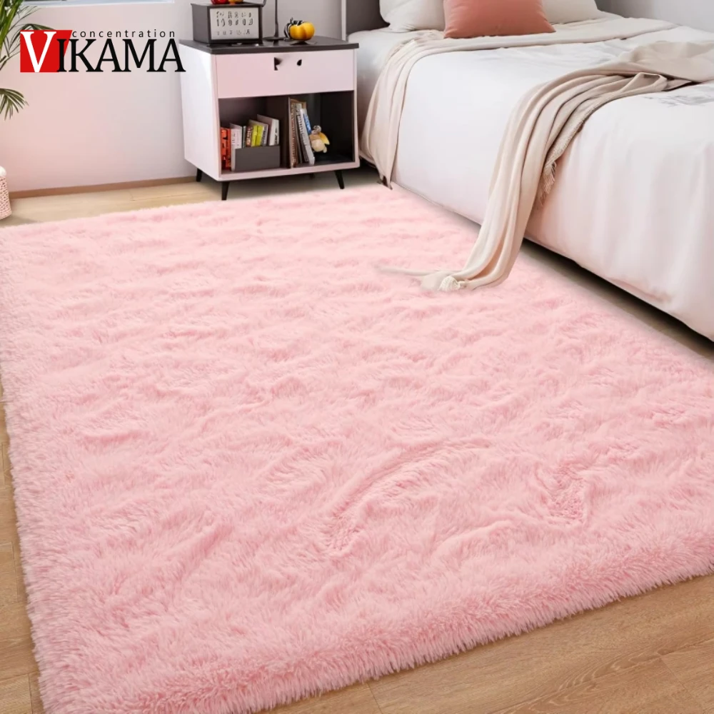 VIKAMA Large Pink SoftFluffy Carpet for Living Room Area Rug Plush Rugs for Children Bedroom Play Floor Mats
