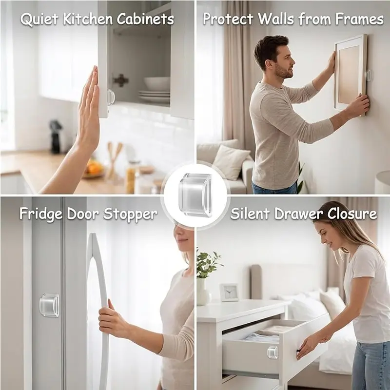 Fridge Door Stopper Set Transparent Silicone Cabinet Door Bumpers Arch-Shaped Furniture Stoppers-A68E