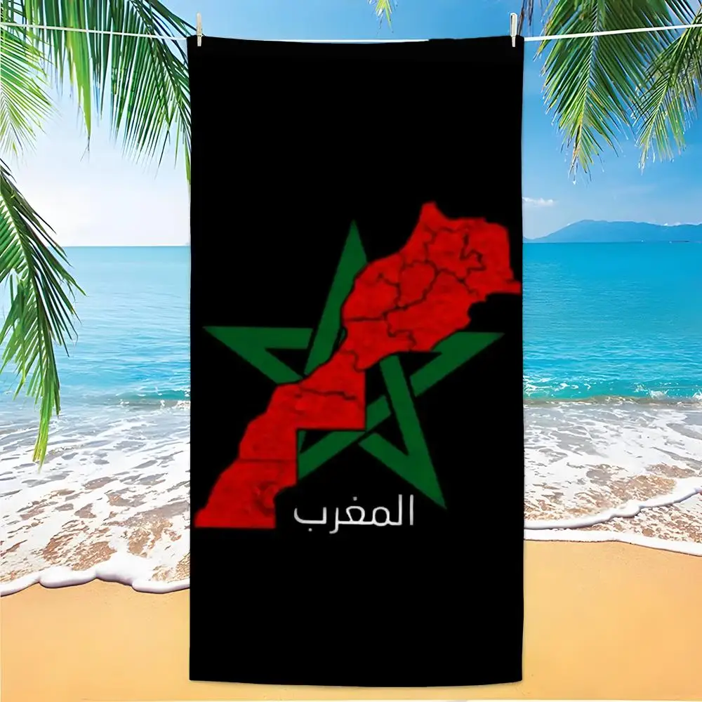 M-Morocco Map Towel Polyester Beach Towel Quick Dry Sand Free Bath Towel for Summer Pool Travel Vacation