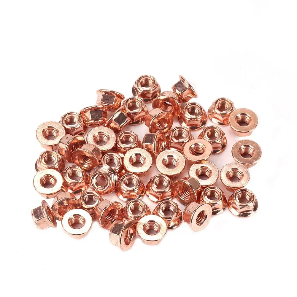 50PCS Car Exhaust Manifold Lock Nuts Copper Plated M8x1.25 Fit For BMW 2024 Hot Sale Brand New And High Quality