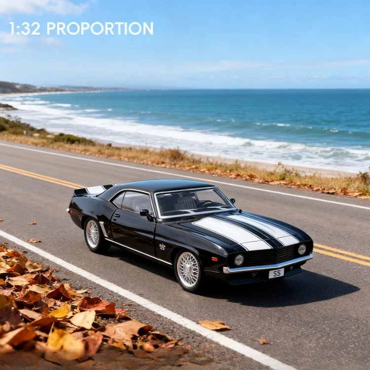 

1:32 Camaro SS 1969, классический спортивный металлический автомобиль, имитация автомобиля, литая под давлением модель, гоночная игрушечная машинка из сплава для мальчика, подарочная коллекция