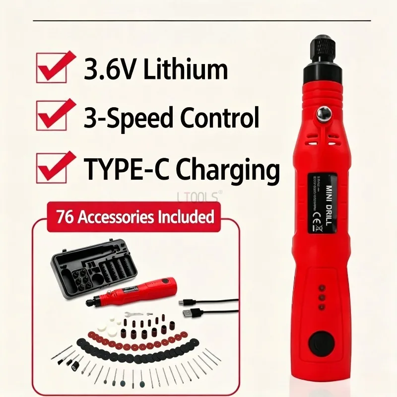 Portable Mini Electric Grinder Rechargeable Cordless Rotary Tool Engraving Pen Woodworking Carving Polishing Sanding DIY Craft
