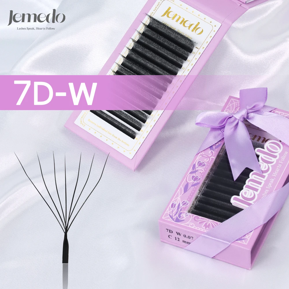 JEMEDO 7D Eyelashes C/D/M(LU) Curl W-Shape Lash Extensions 0.07mm Natural Lashes Extension Premade Volume Fans For Beauty Makeup