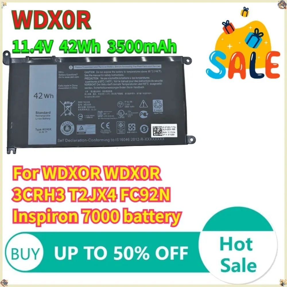 11.4V 42Wh 3500mAh WDX0R Battery 3CRH3 For WDXOR  WDX0R  3CRH3  T2JX4  FC92N  Inspiron 7000 Laptop Battery