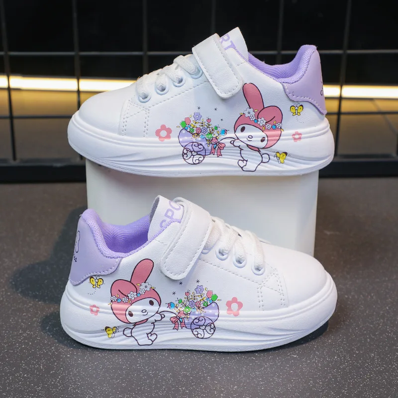 Sanrio Girl\'s Fashion Casual Sports Shoes Cartoon Melody Print Childrens Trend Board Shoes Big Kids Anti Slip Little White Shoes