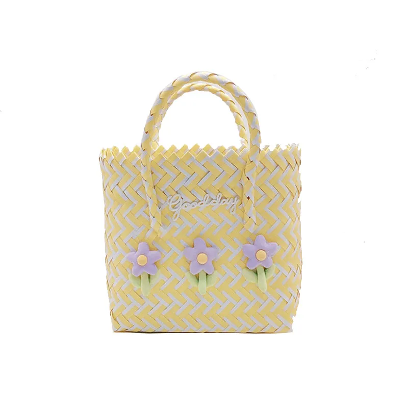 LOERSS Knitted Yellow Flower Handbag Casual Women Nylon Bucket Bags Embroidery Large Capacity Top-Handle Bag 2023 New Design image 4