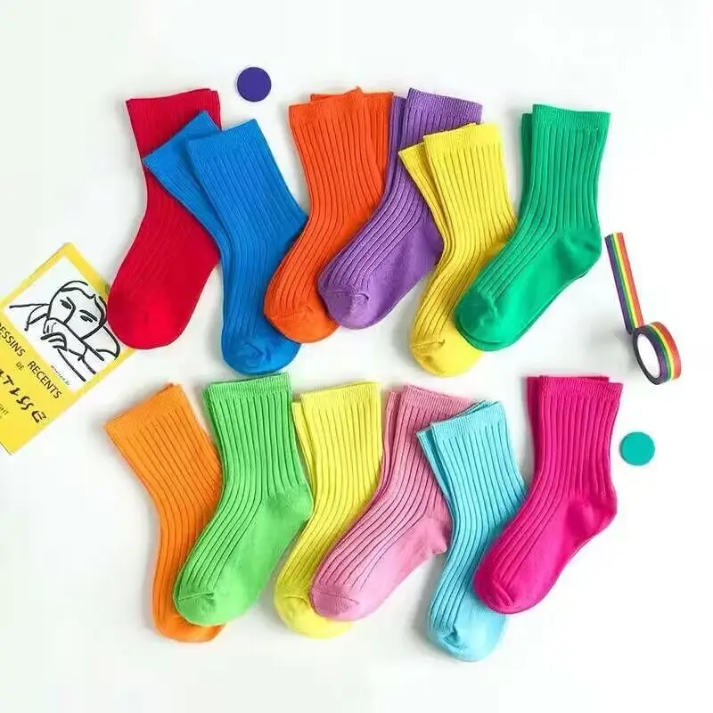 24pairs New Fashion baby Cotton Socks girls children spanish style Socks Candy Color Knit Knee High Toddler Christmas Socks