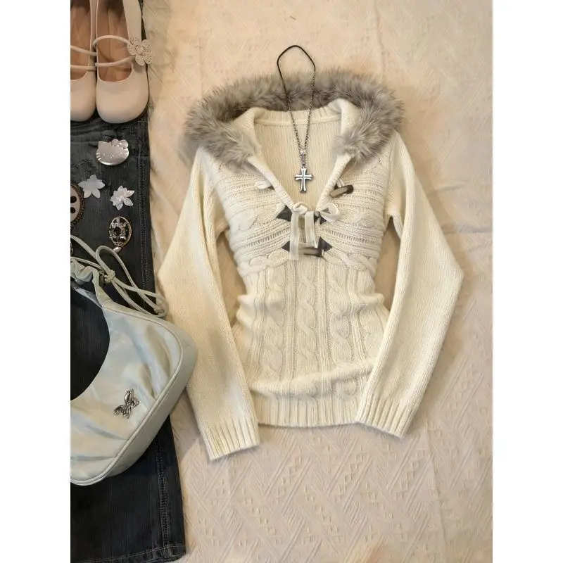 เสื้อฮู้ดสตรีทแวร์สไตล์ Y2K กอธ พังก์ วินเทจ สำหรับฤดูหนาว ฮาราจูกุ เกาหลี เสื้อคลุมแบบสวม ผู้หญิง เสื้อผ้าทรงเข้ารูป สไตล์ยุค 2000 เสื้อถักแฟชั่น มีฮู้ด สไตล์อีโม