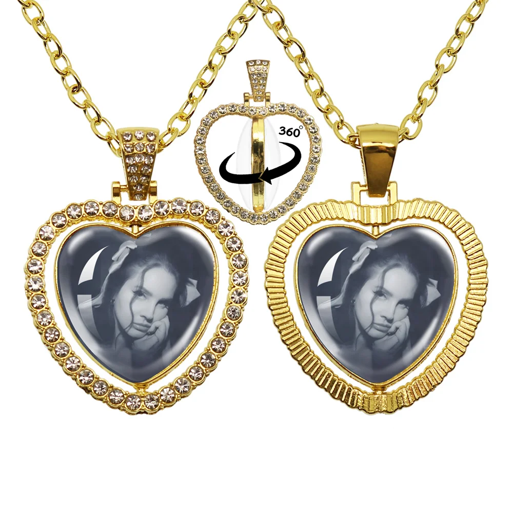 Hot Singer Lana Del Rey Golden Double Sided Peach Heart Rotating Singer Lizzy Grant Pendant Necklace Jewelry Fans Gifts