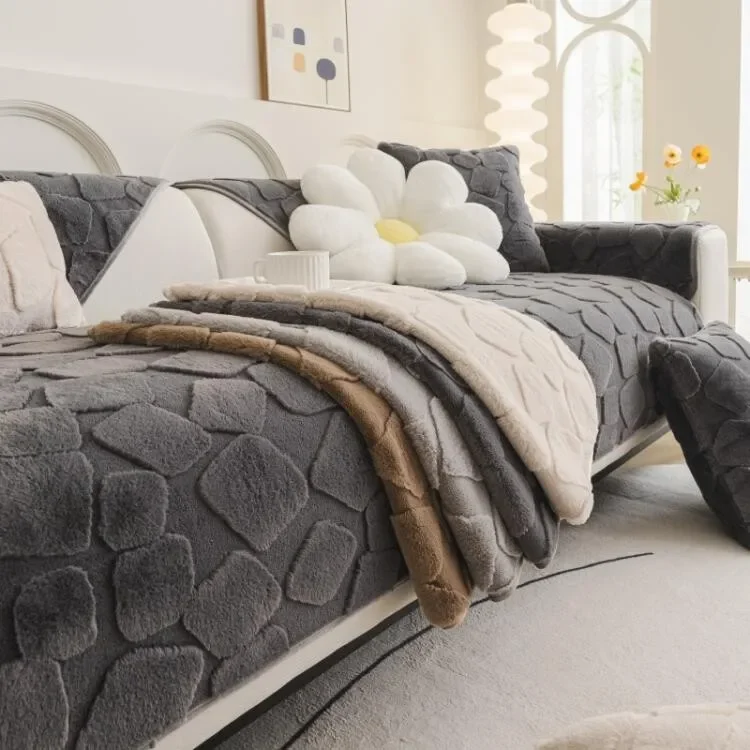 Winter Warm Plush Sofa Cushion, Anti-Slip Sofa Protector Towel for L-shaped 1/2/3/4 Seater Sofas