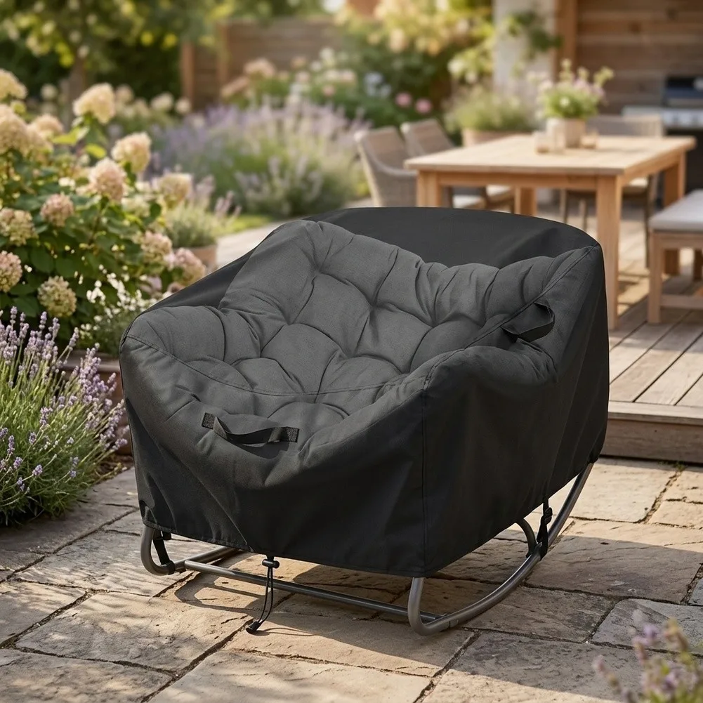 Wicker Lounge Cover Egg Rocking Chair Cover For Outdoor Garden Use Black Rain And Snow Shield 210D Oxford Fabric