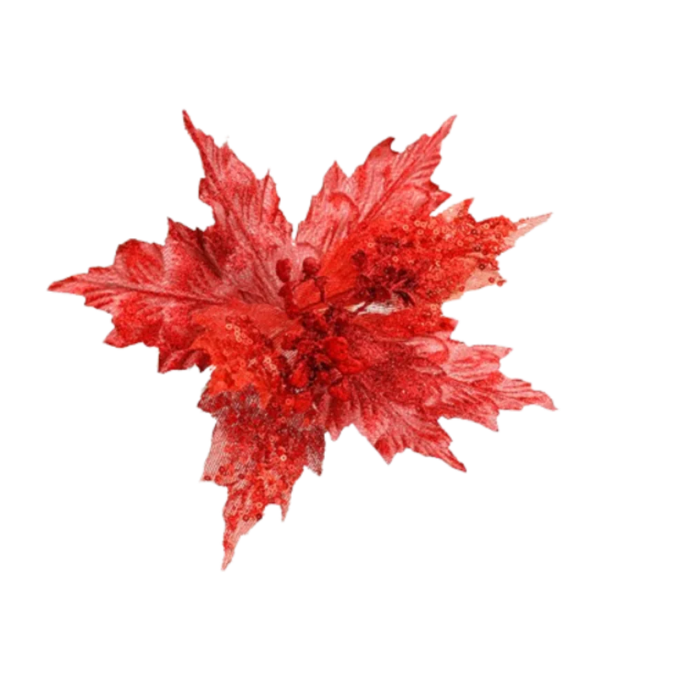 

26cm Christmas Glitter Poinsettia Flower Sequins Large Simulated Flower Head Flocking DIY Wreath Christmas Tree Ornaments