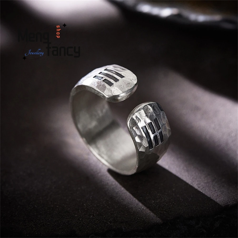 

Silver Taiji Yin-Yang Bagua Ring, A Wide Ring With Hammer Pattern Opening For Men Luxury Quality Exquisite Fine Jewelry Elegant