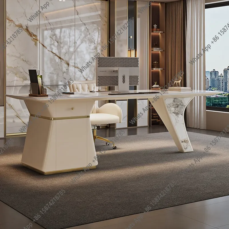 

XX Light Luxury High-end Large Slab Rock Slab Desk Villa Home Study Modern Simplicity Advanced Sense Boss Office Computer Desk