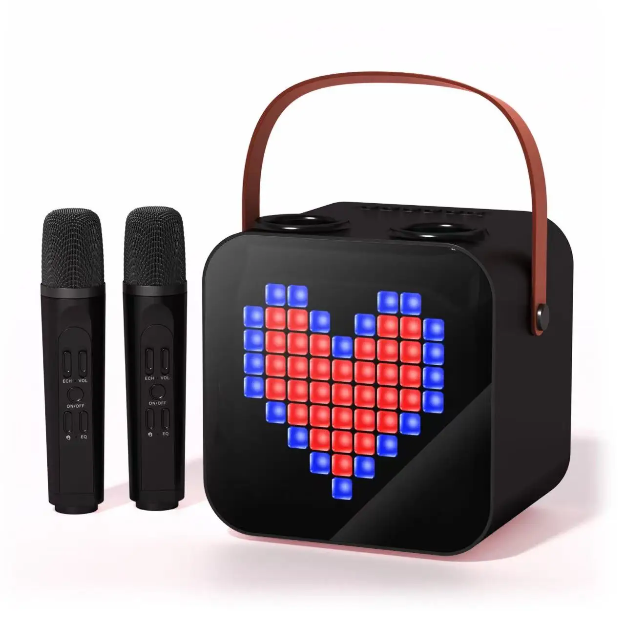 

Portable Karaoke Speaker Machine With Lights Home Speaker With Double Microphone Portable PA Speaker System Microphone