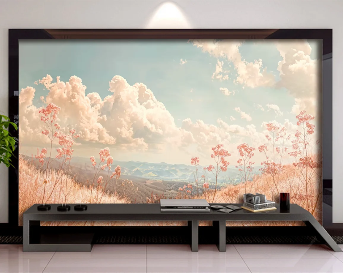 

Обои по индивидуальному заказу, розовое облако, морское облако, цветок единорога, детская комната принцессы, 3D обои, украшение, 3d обои с лавандой