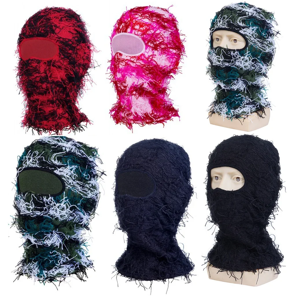 New Balaclava Distressed Knitted Full Face Ski Mask Shiesty Mask Camouflage Balaclava Fleece Fuzzy Balaclava Ski Balaclava