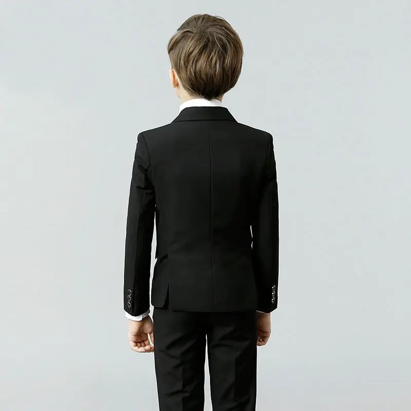 Children Formal Black Suit Flower Boys Wedding Dress Gentle Kids Birhtday Photograph Suit School Graduation Performance Costume