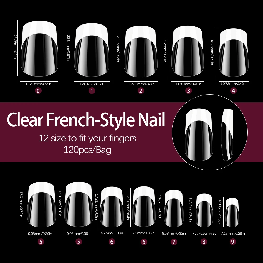 120 peças pontas de unhas de gel macio francês transparente e branco quadrado cobertura completa prensa-em unhas falsas pontas finas e grossas para mulheres e meninas *