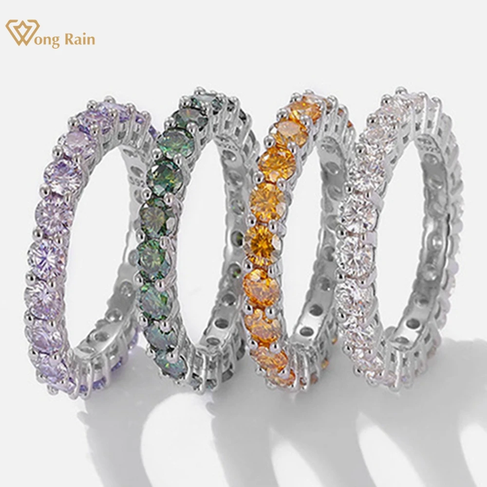 

Wong Rain 100% 925 Sterling Silver 3EX VVS1 Colorful Real Moissanite Pass Test Diamond Wedding Band Row Ring for Women Jewelry