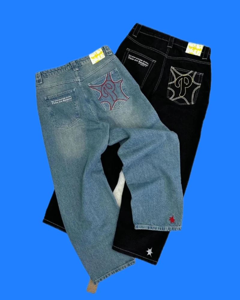 American Retro Ins Street Trend Star Jeans 2024 Men and Women Fashion High Waist Jeans Y2k Clothing 2000s Cargo Pants Women