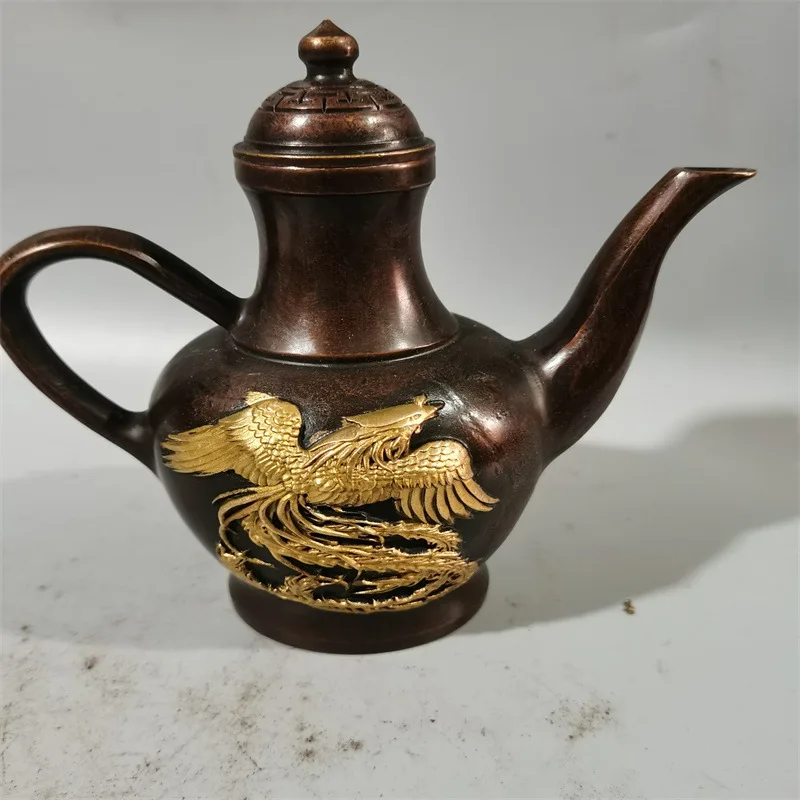 

Bronze Gilt Dragon and Phoenix Wine Pot Teapot Home Decoration Creative Gift Craft Wholesale