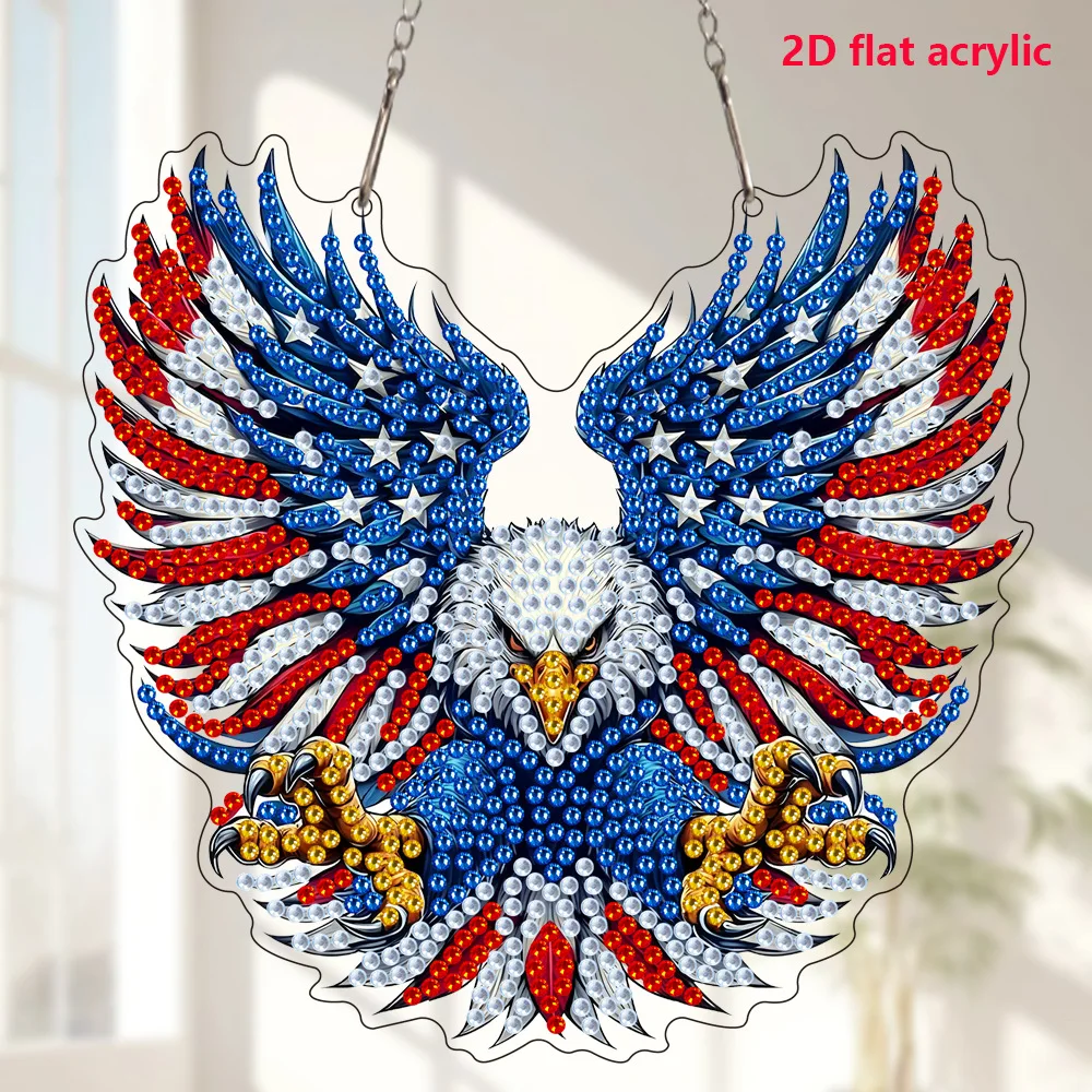 Juego de 8 piezas con diseño de águila pintada con diamantes, con soporte, juego de arte en cristal, regalo del Día de la Independencia, decoración para el hogar.
