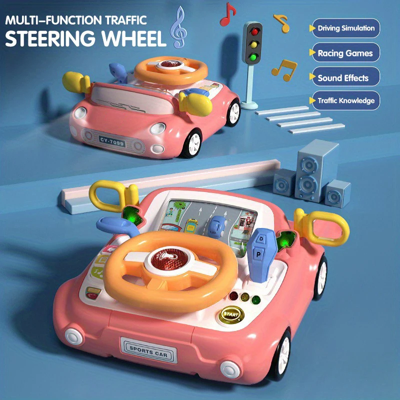 Baby Musical Interactive Educational Toy Steering Wheel Drive Toy Simulated Driving Racing Car Pretend Play Game with Music Toys