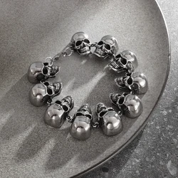 High Quality Metal Hell Devil Ghost Head Bracelet Full Skull Bracelet Domineering Men's Punk Rock Party Motorcycle Jewelry Gift