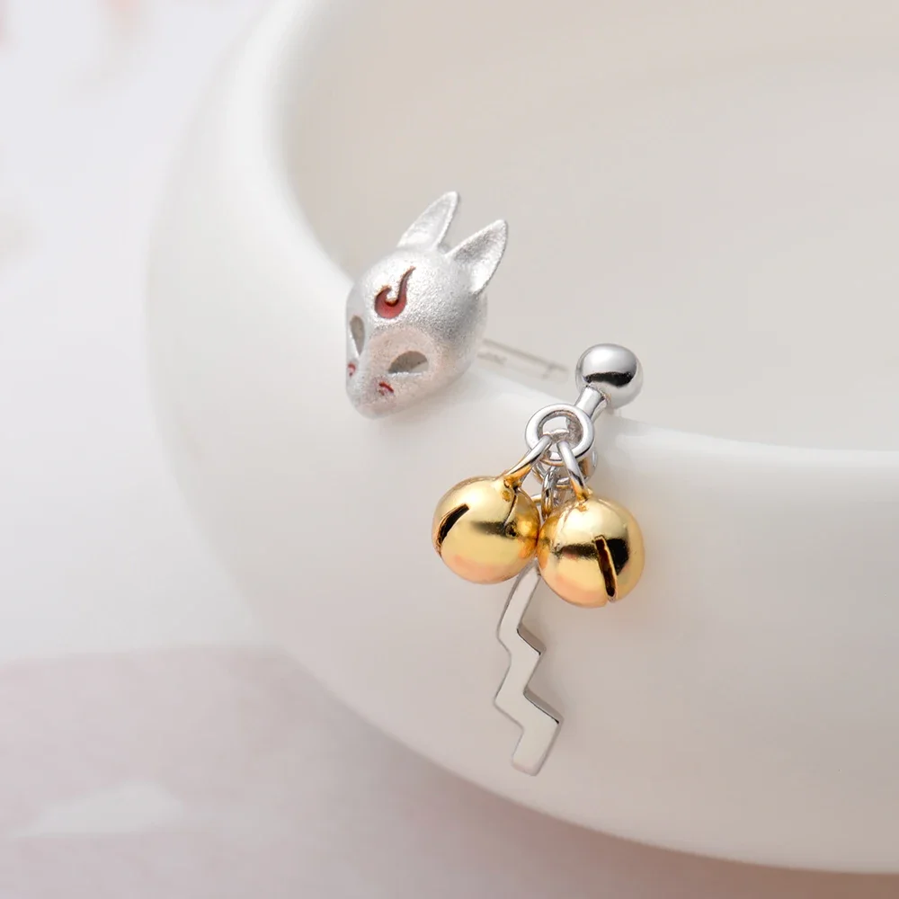 Thaya S925 Silver Fox Stud Earrings Animal 3d Fox Earring Handmade Golden Bell Earrings For Women Lovely Cold Party Jewelry Gift