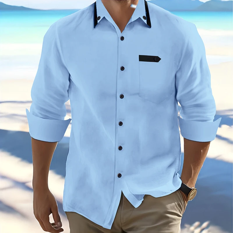 

Vintage Buttoned Lapel Mens Shirts Long Sleeve Breathable Cotton Linen Shirt Beach Leisure Loose Cardigans Men Patchwork Shirts