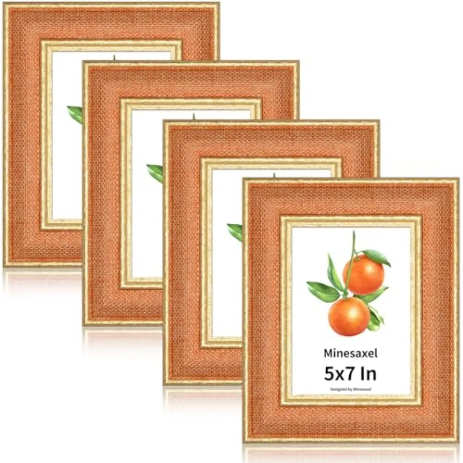 

Picture Frame - Orange Fabric and Rustic Gold Border HD Real Glass with Easel for Tabletop/Wall Family Photos Farmhouse Decor 4