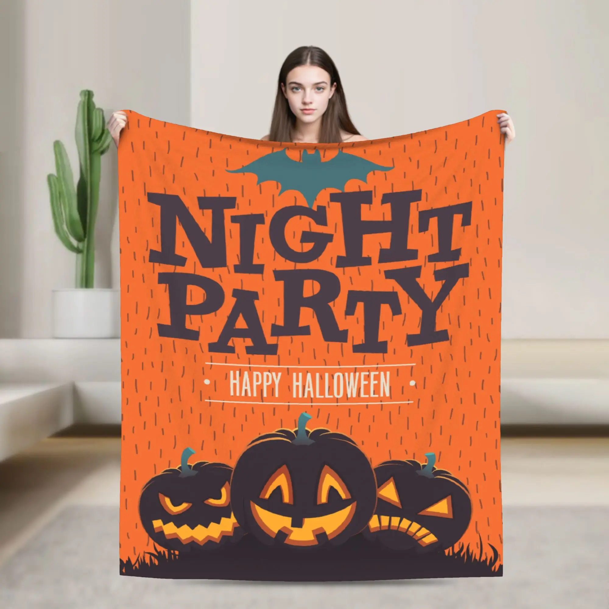 Halloween Party Blankets Flannel Decoration Pumpkin Grimace Horror  Super Soft Throw Blankets for Bedding Travel Bedspreads