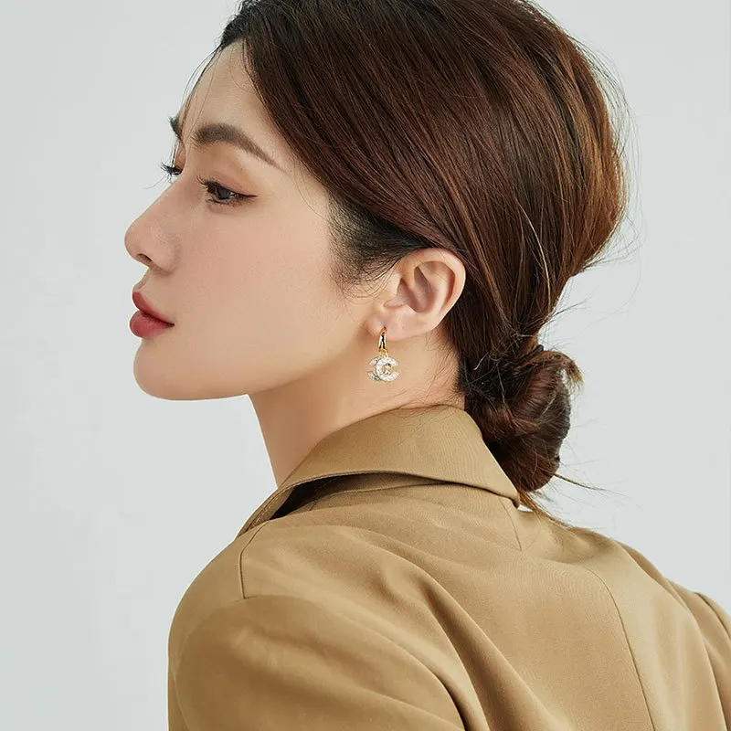 Women's Double C Letter Stud Earrings Fashion Jewelry for Daily Wear Party Mother's Day Gift Vintage Elegant Accessory