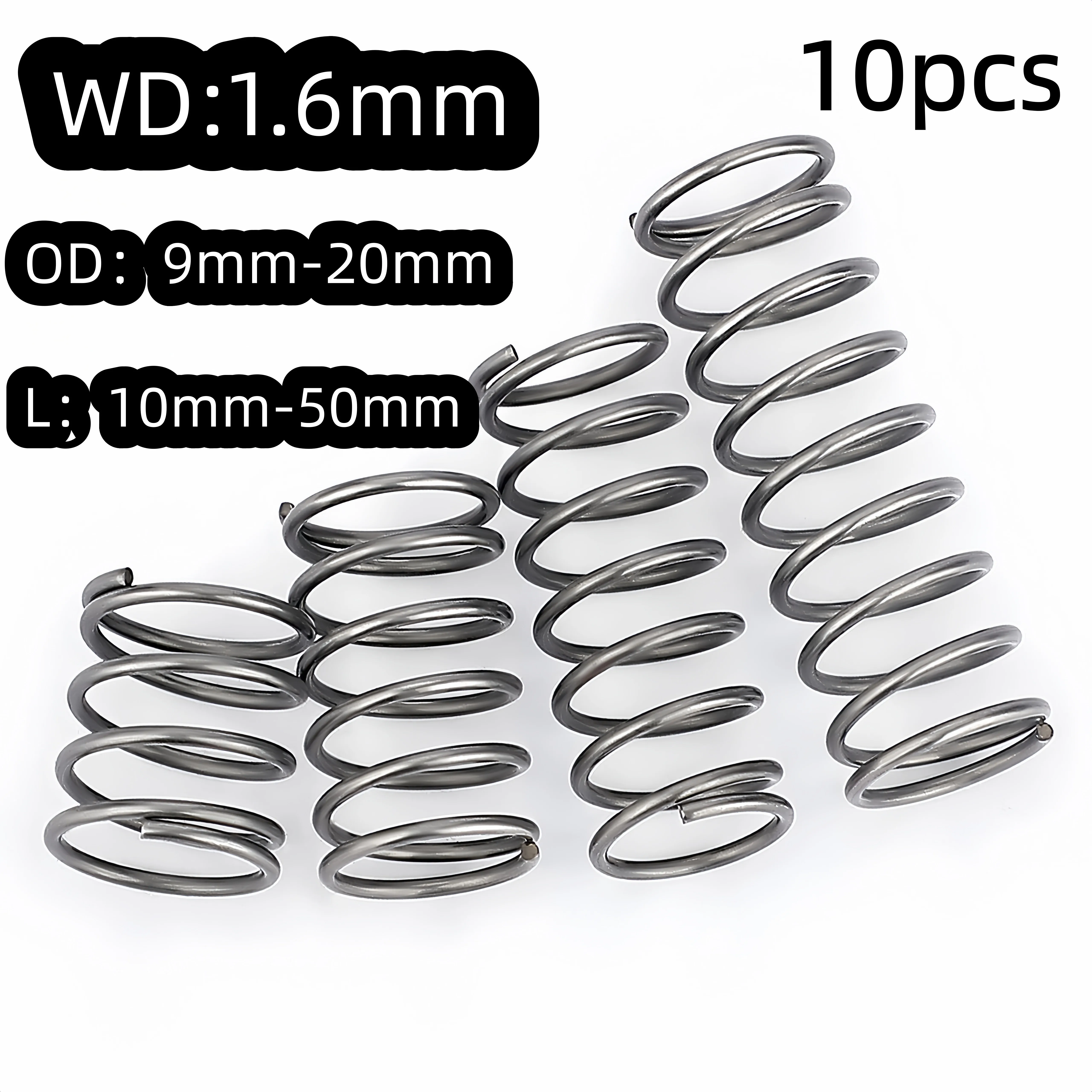 65Mn Steel 1.6mm Compression Coil Spring-10pcs Shock Damping Return Pressure Spring Widely Used In Automobile Equipment Office