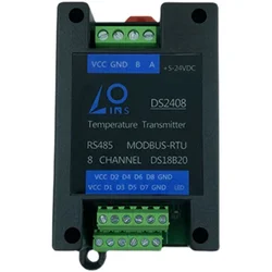 Temperature transmitter 8-way guide rail DS18B20 sensor acquisition module Modbus RTU protocol 5-24V