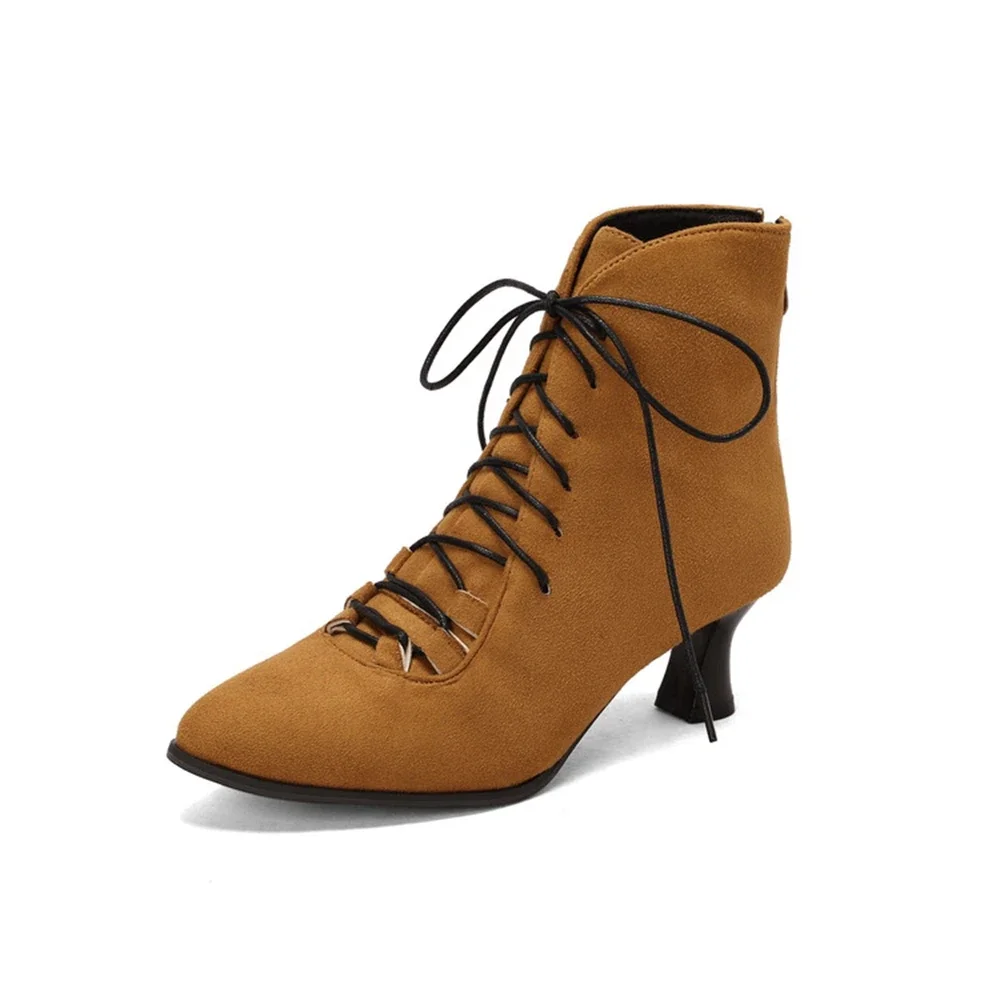 Ankle Boots Women Spring Autumn Winter High Heels Sexy Pointed Toe Back Zipper Cross Tied Style Ladies Shoes Big Size 48 7001