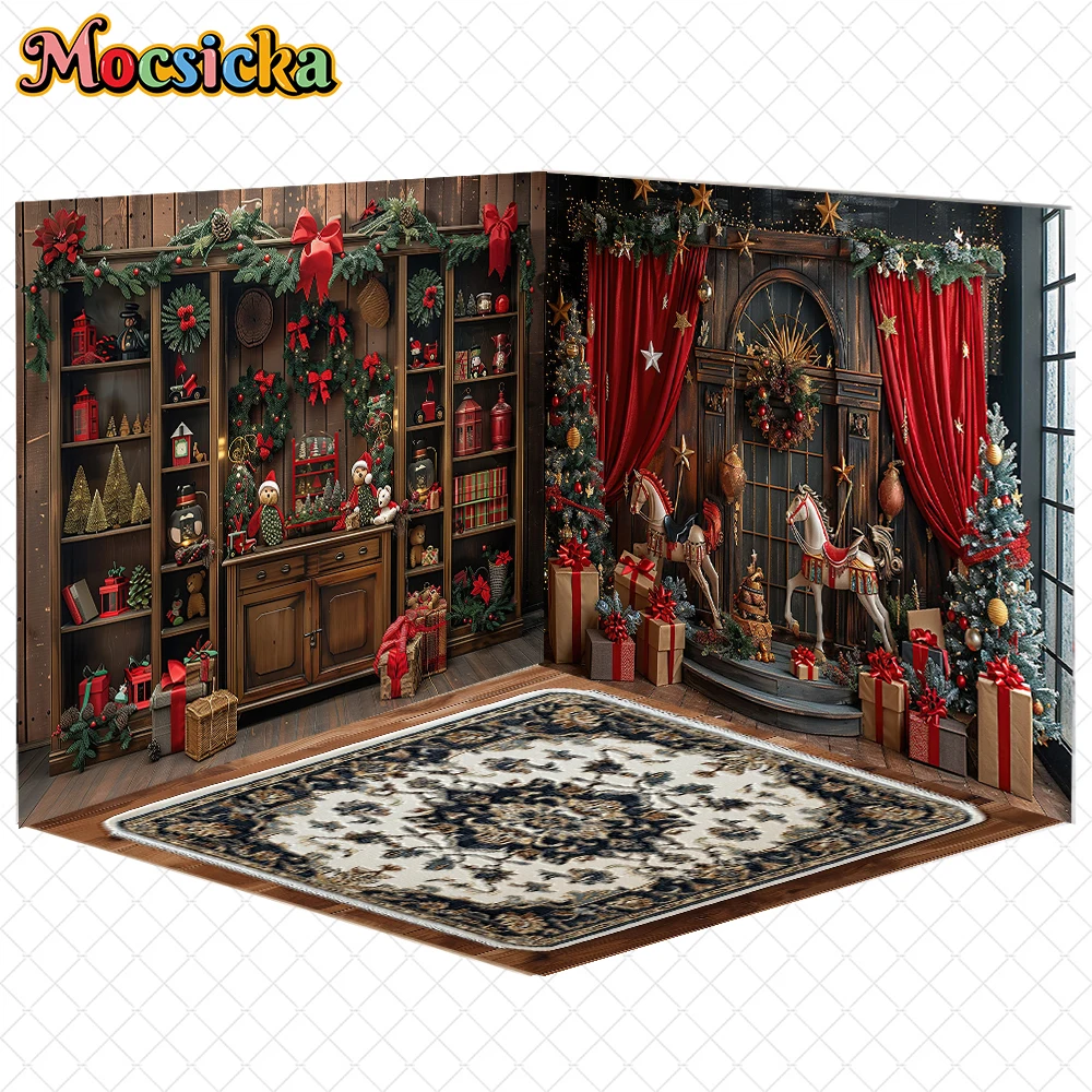 

Mocsicka New Year Party Photography Backdrop Home Tree Wooden Curtain Decors Wallpaper Family Christmas Background Studio Banner