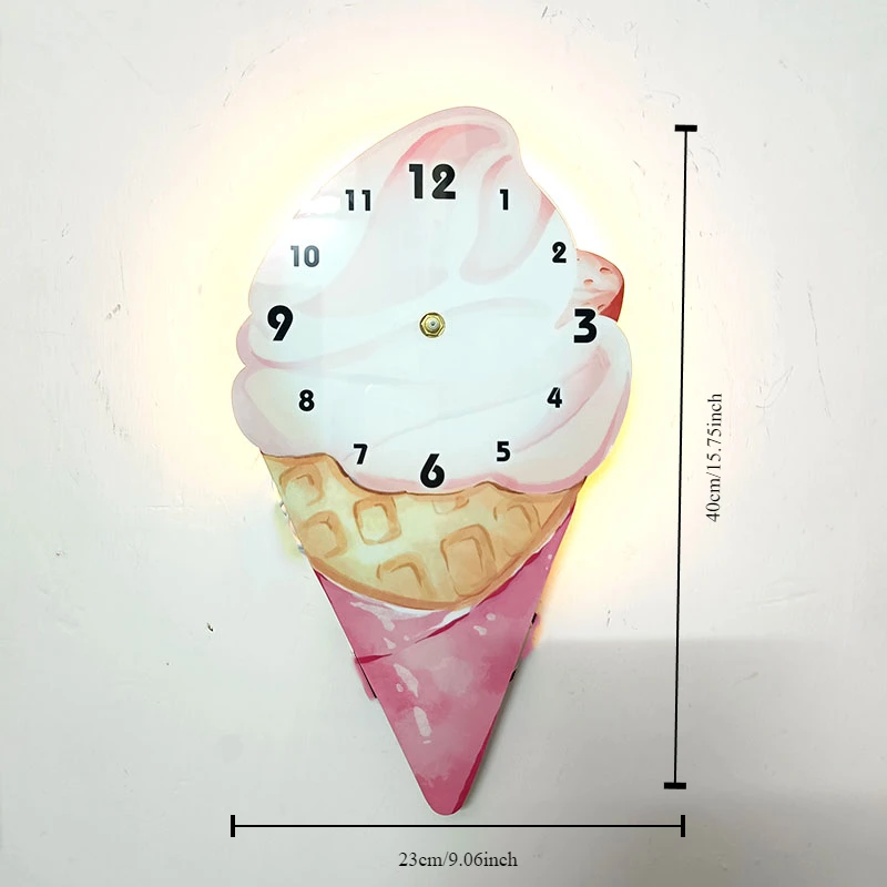 Ice Cream Cartoon Creative Clock Wall Hanging Living Room Kindergarten Cold Drink Shop Beverage Shop Decorative Wall Clock