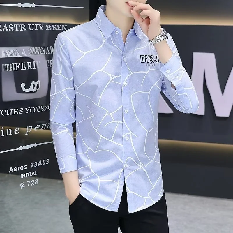 

Slim Fit Long Sve irt для мужчин Sli Busin Повседневная корейская мода Весенний сезон Универсальная одежда Молодежная киноигражда