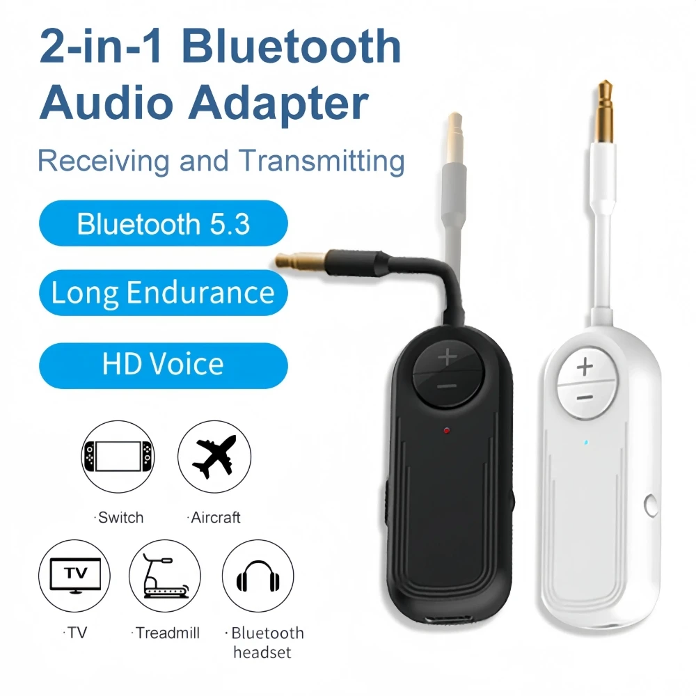 Bluetooth 5.3 Audio Transmitter Receiver 3.5MM AUX Hifi Stereo Music Wireless Adapter With Mic For Car Airplane TV PC Headphone