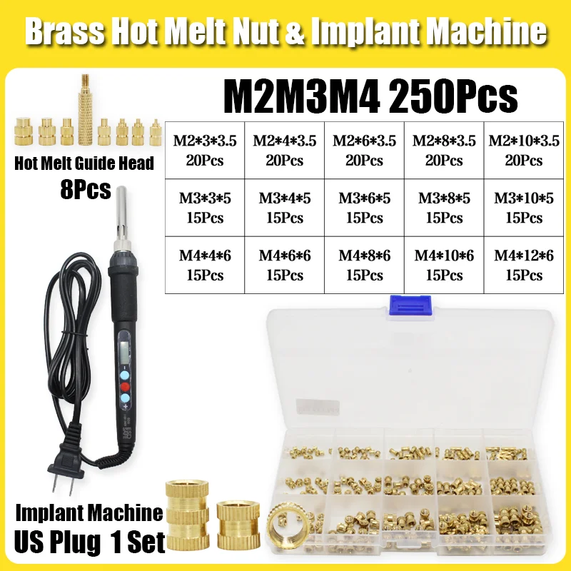 Messing-Wärmeeinsatzmutter 60W Lötkolben-Set mit Einstellbarer Temperatur LCD-Lötwerkzeug Kupfermuttereinsätze für 3D-Drucker-Zubehör – Detail 11
